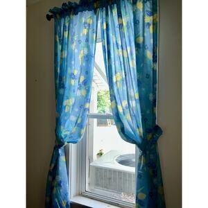 Vintage Springs Industries blue floral curtain panel pair with tie backs 40x84